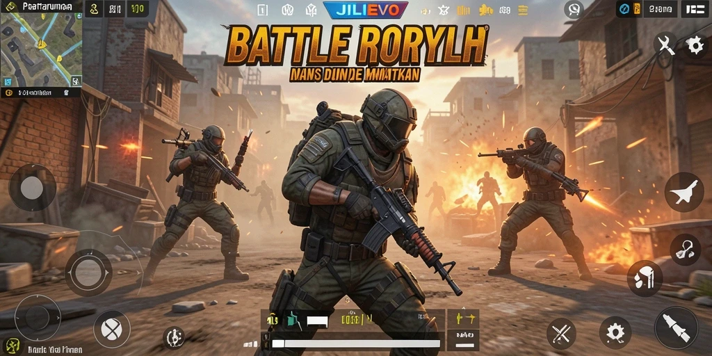 Screenshot gameplay JILIEVO menampilkan aksi seru di arena Battle Royale.