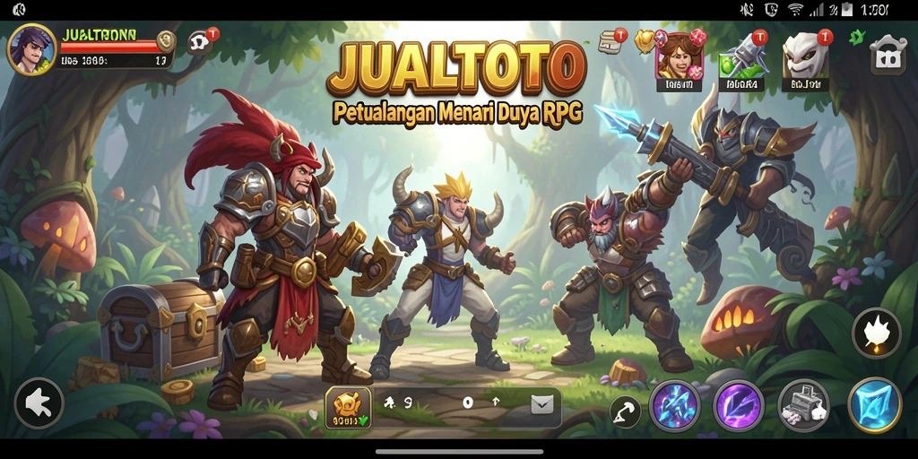 Screenshot utama JUALTOTO menampilkan aksi seru dalam pertempuran RPG.