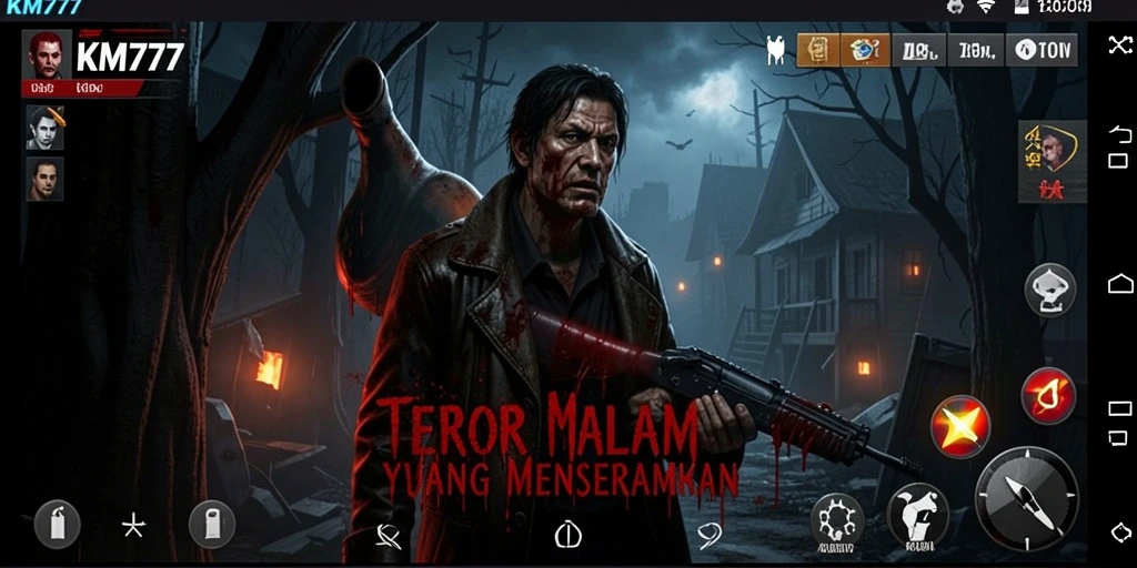 Tangkapan layar gameplay KM777 menampilkan suasana mencekam dengan elemen horor yang kuat.