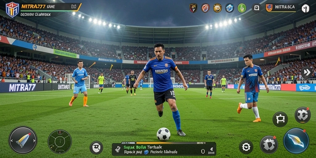 Tampilan gameplay seru dalam MITRA77 dengan aksi sepak bola realistis.