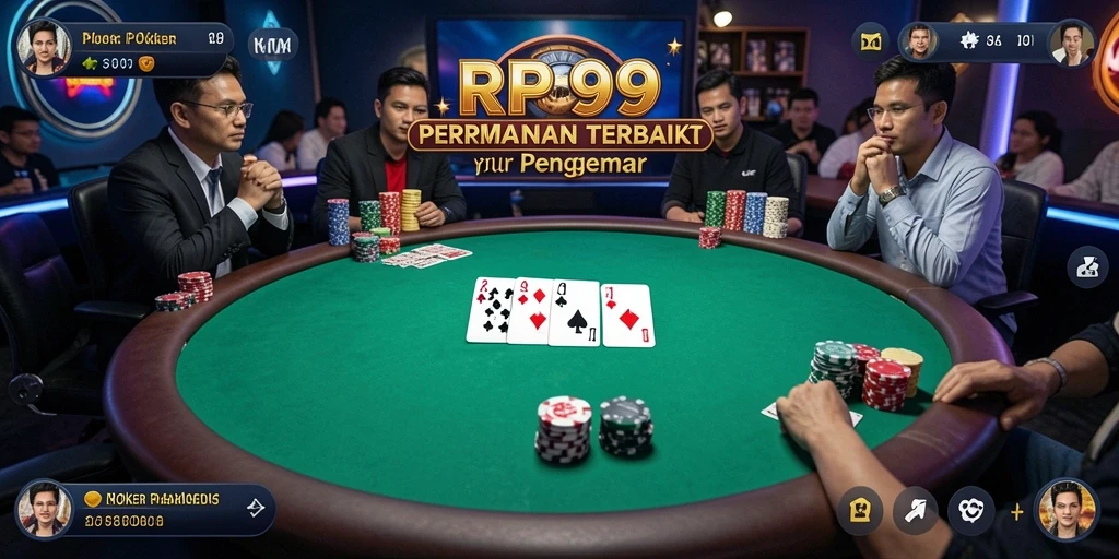 Tampilan menarik gameplay poker di RP99 yang mendebarkan.