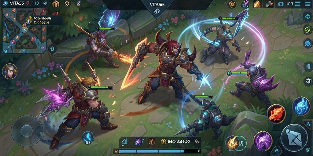 Screenshot menunjukkan pertarungan seru dalam gameplay MOBA.